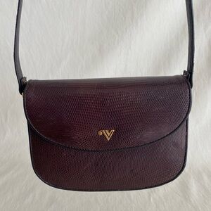 Brown crocodile embossed leather crossbody bag